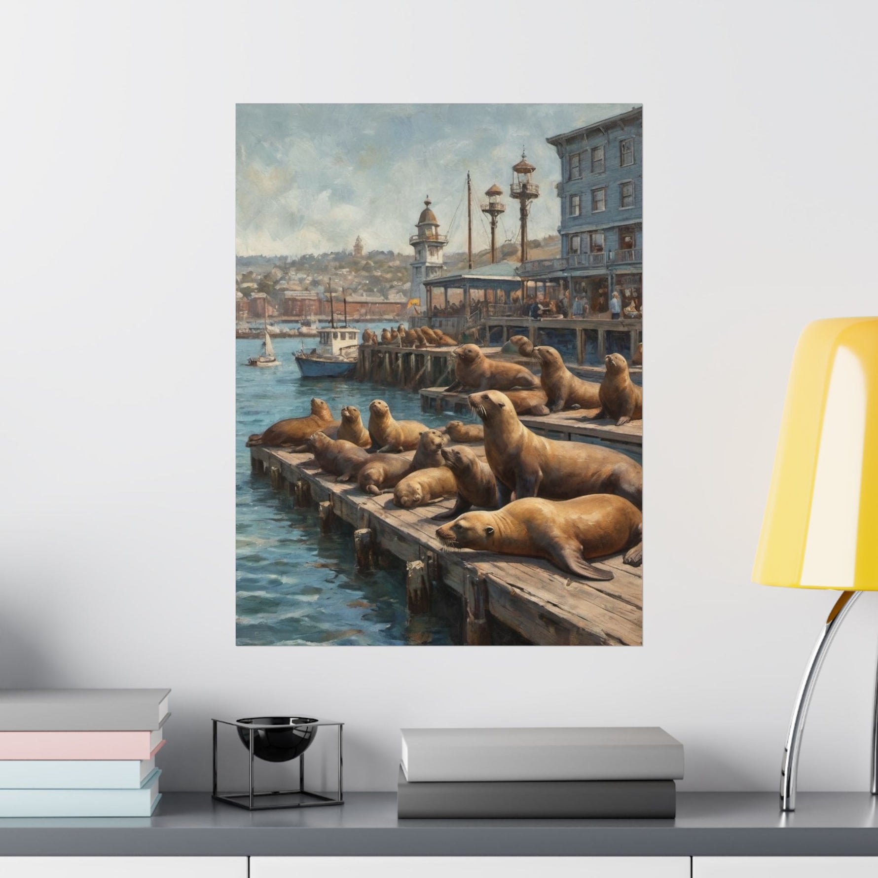 Sea Lion Harbor Matte Vertical Poster — Coastal Nautical Wall Art - AquilVision