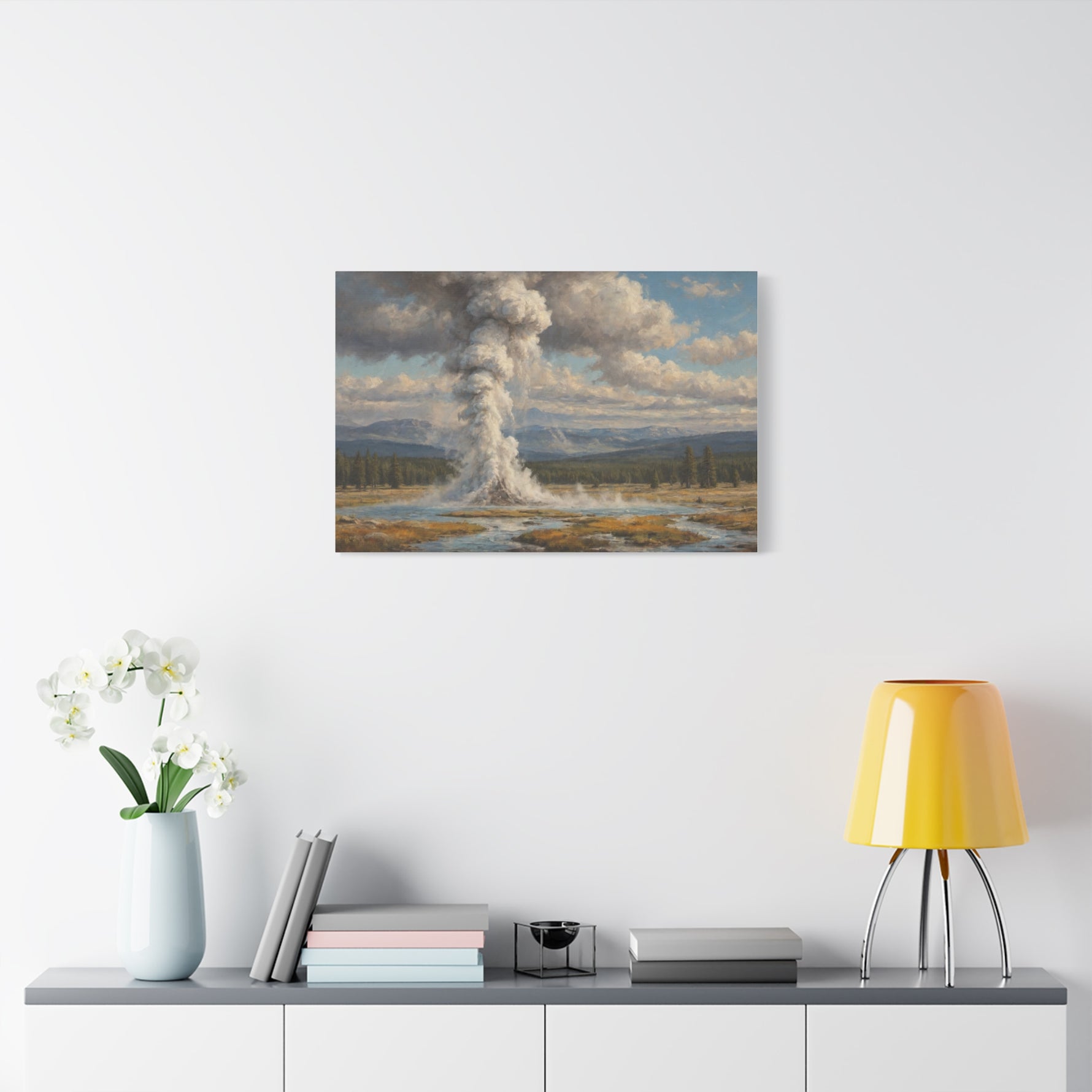 Geyser Landscape Canvas Print — Yellowstone Steam Eruption Wall Art - AquilVision