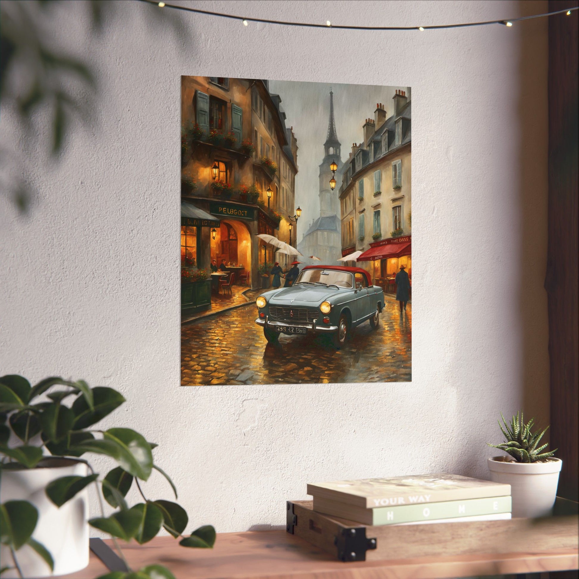 Charming Matte Poster, Travel Gift Vintage Car Art, Vintage Car Decor, Parisian Street Scene, Home Wall Art, Gift for Travelers Printify
