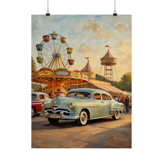 Vintage Carnival Wall Art Poster, Retro Home Decor, Nostalgic Art for Living Room, Gift Idea for Fair Lovers, Funfair Decor