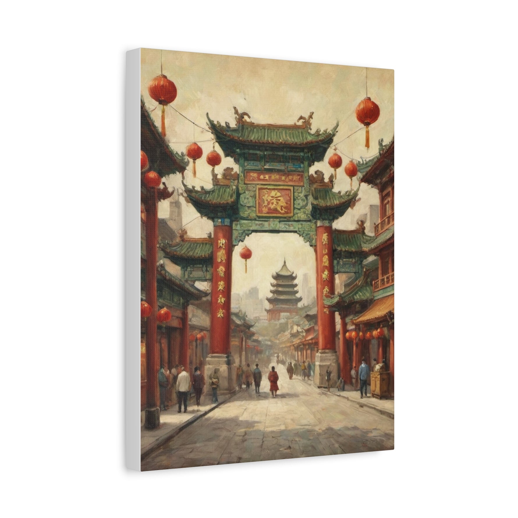 Chinese Street Gate Canvas Print — Vintage Asian Architecture Wall Art, Red Lanterns - AquilVision