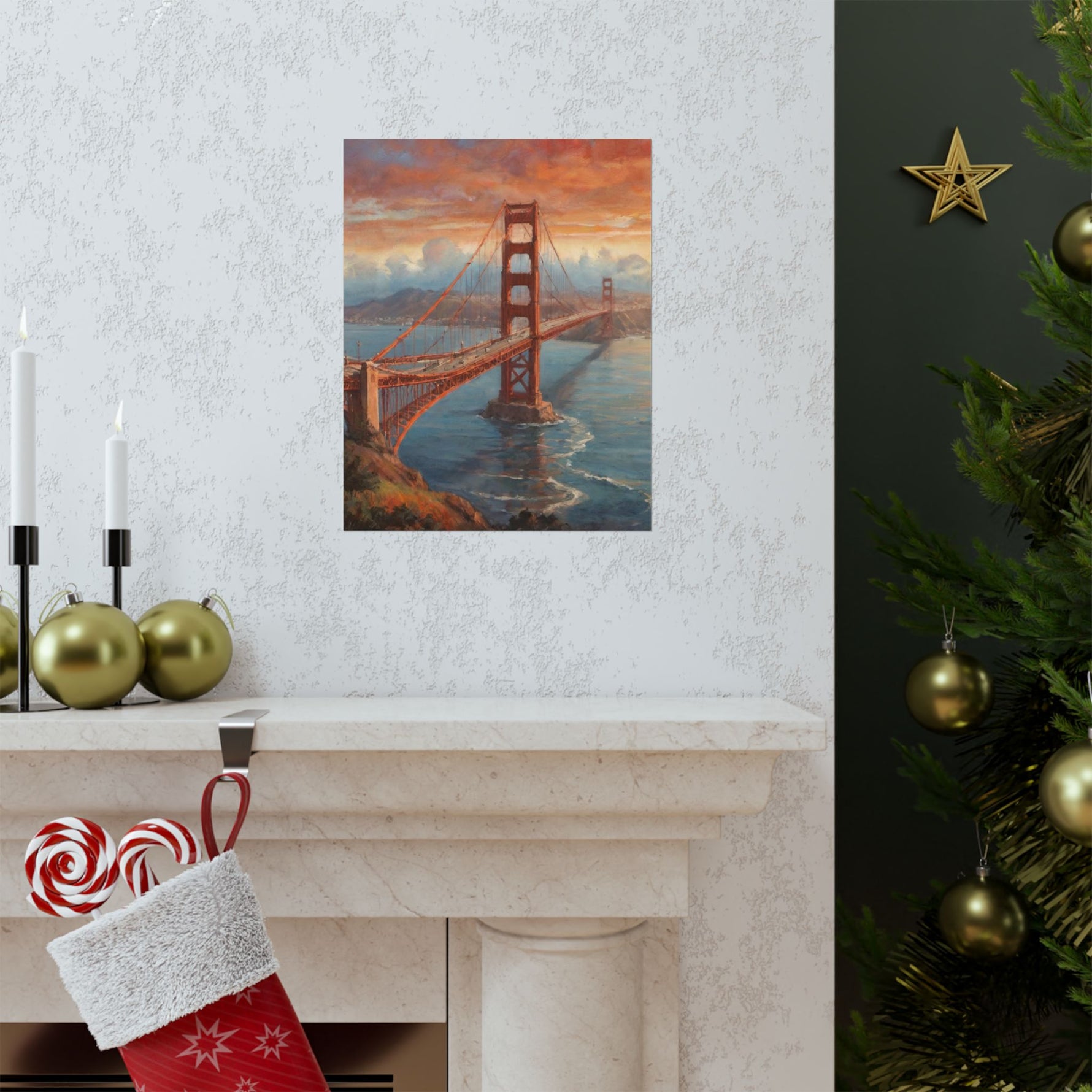 Golden Gate Bridge Sunset Poster - Matte Vertical Travel Wall Art - AquilVision