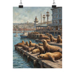 Sea Lion Harbor Matte Vertical Poster — Coastal Nautical Wall Art - AquilVision