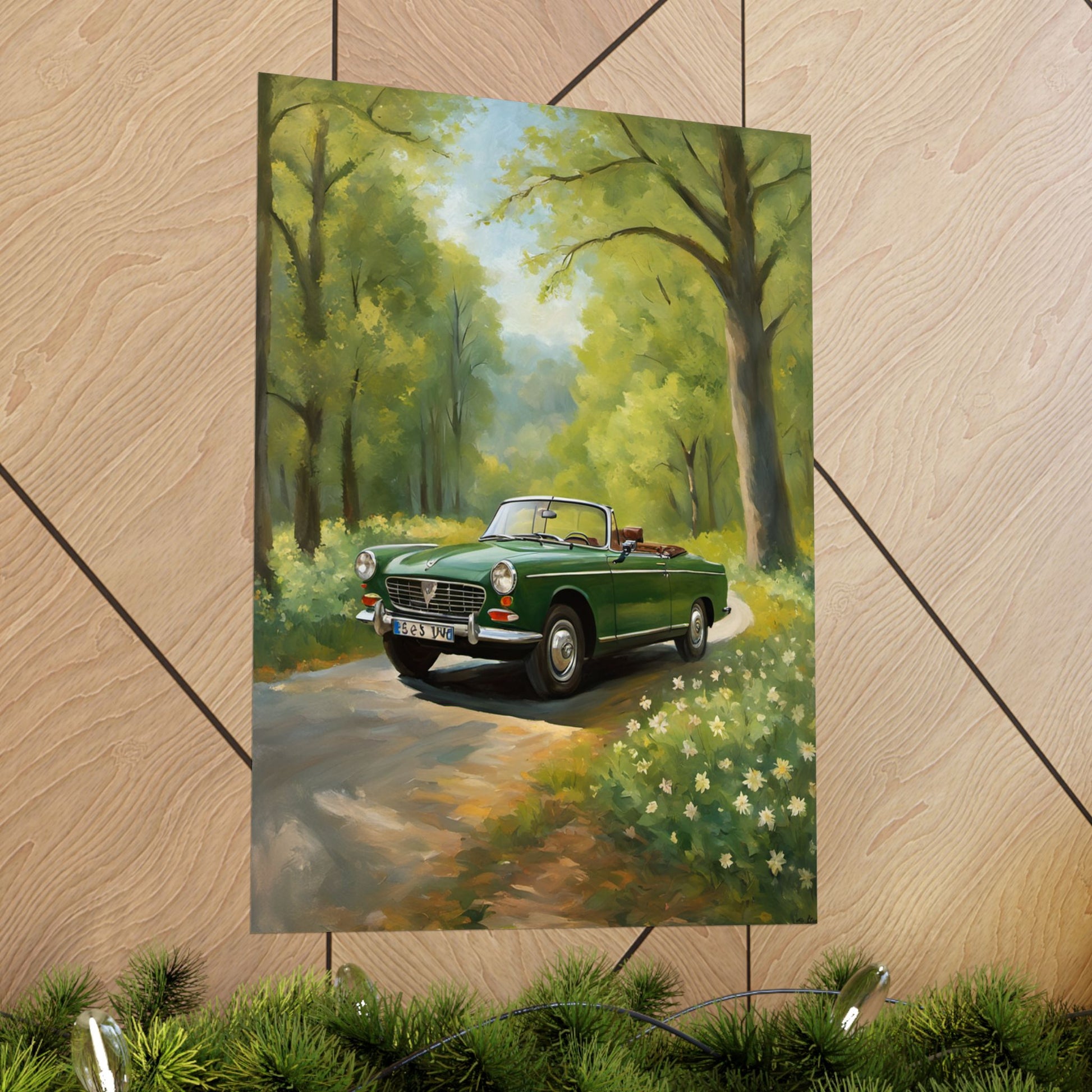 Vintage Convertible Car Art Print, Matte Vertical Posters for Home Decor, Classic Car Wall Art, Nature Lover Gift, Retro Car Aesthetic Printify