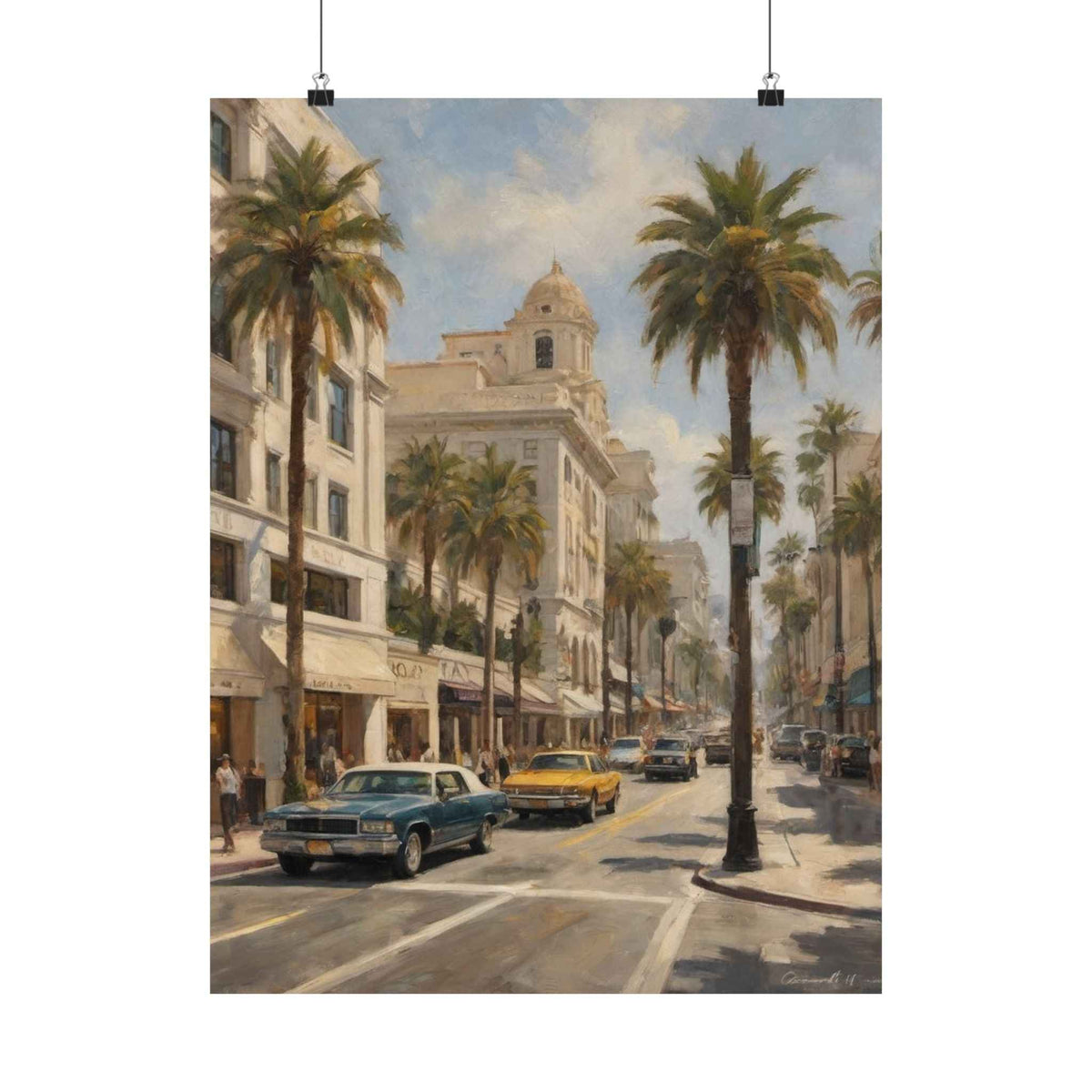 Vintage Palm Tree City Street Poster — Matte Vertical Wall Art