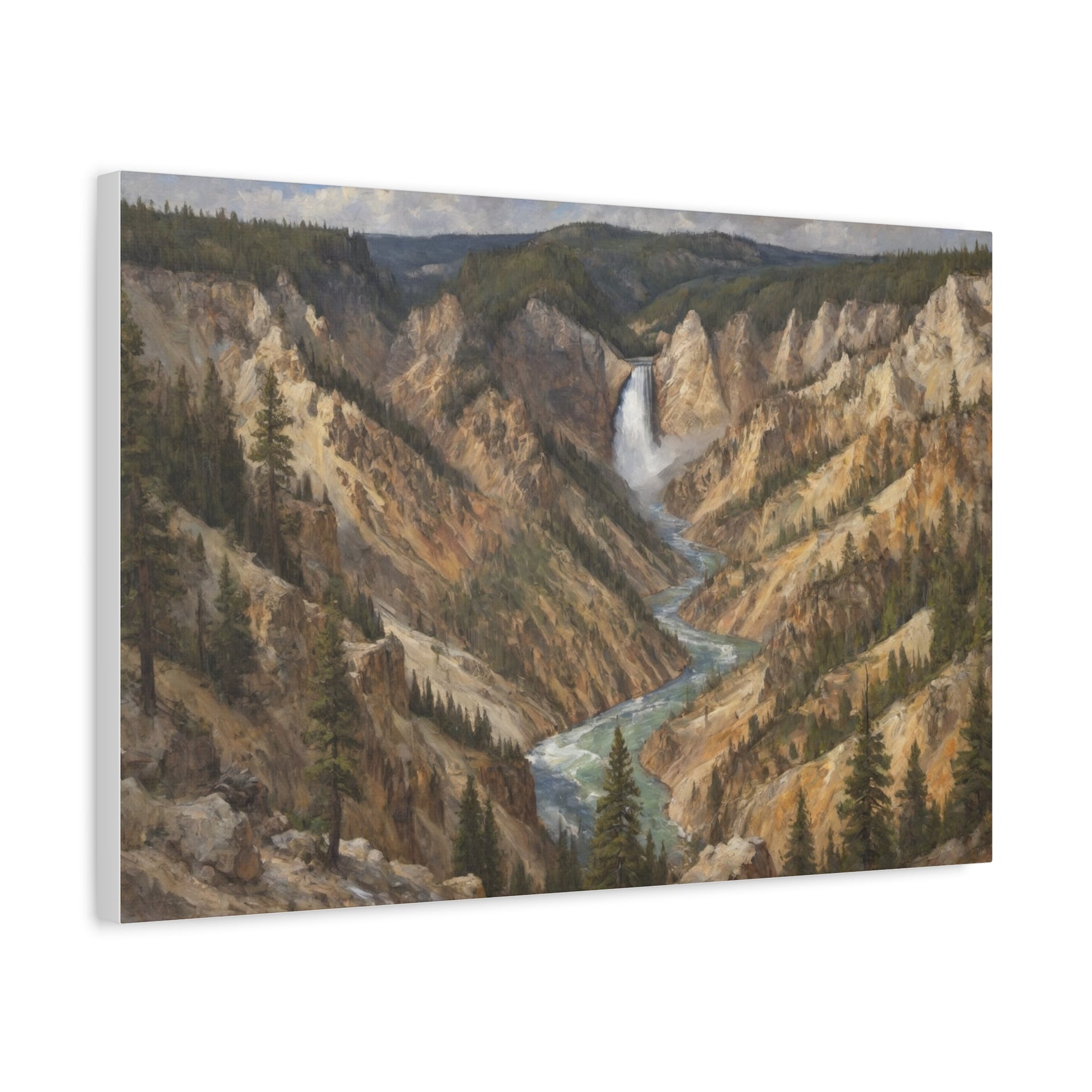 Yellowstone Canyon Waterfall Matte Canvas Wall Art — Nature Landscape Stretched Print - AquilVision