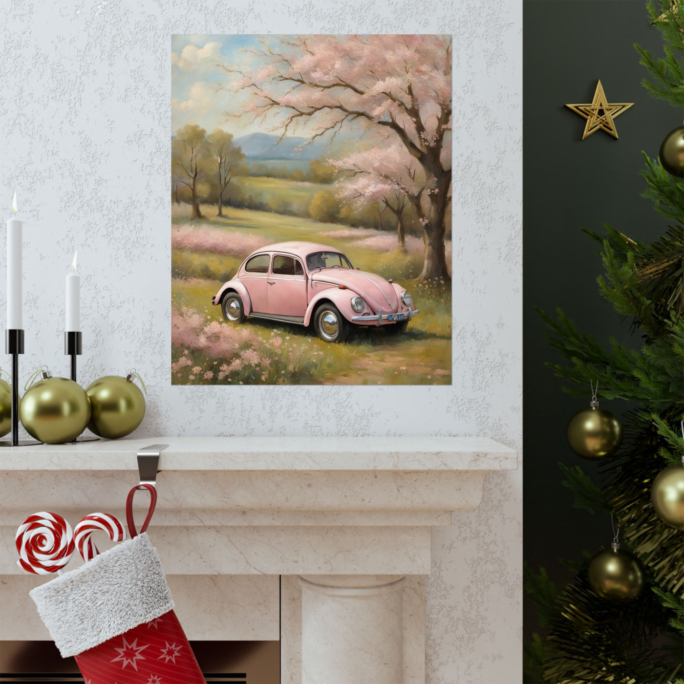Vintage Pink Car Matte Vertical Poster Printify