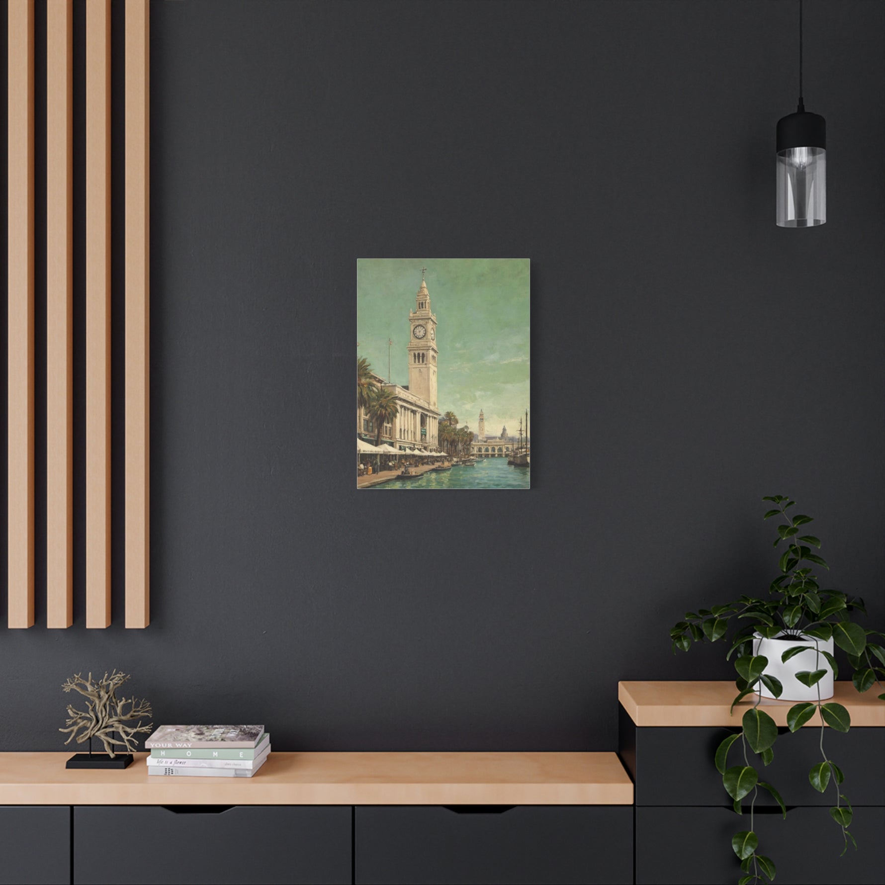 Vintage Harbor Clocktower Canvas Print — Coastal Cityscape Wall Art - AquilVision