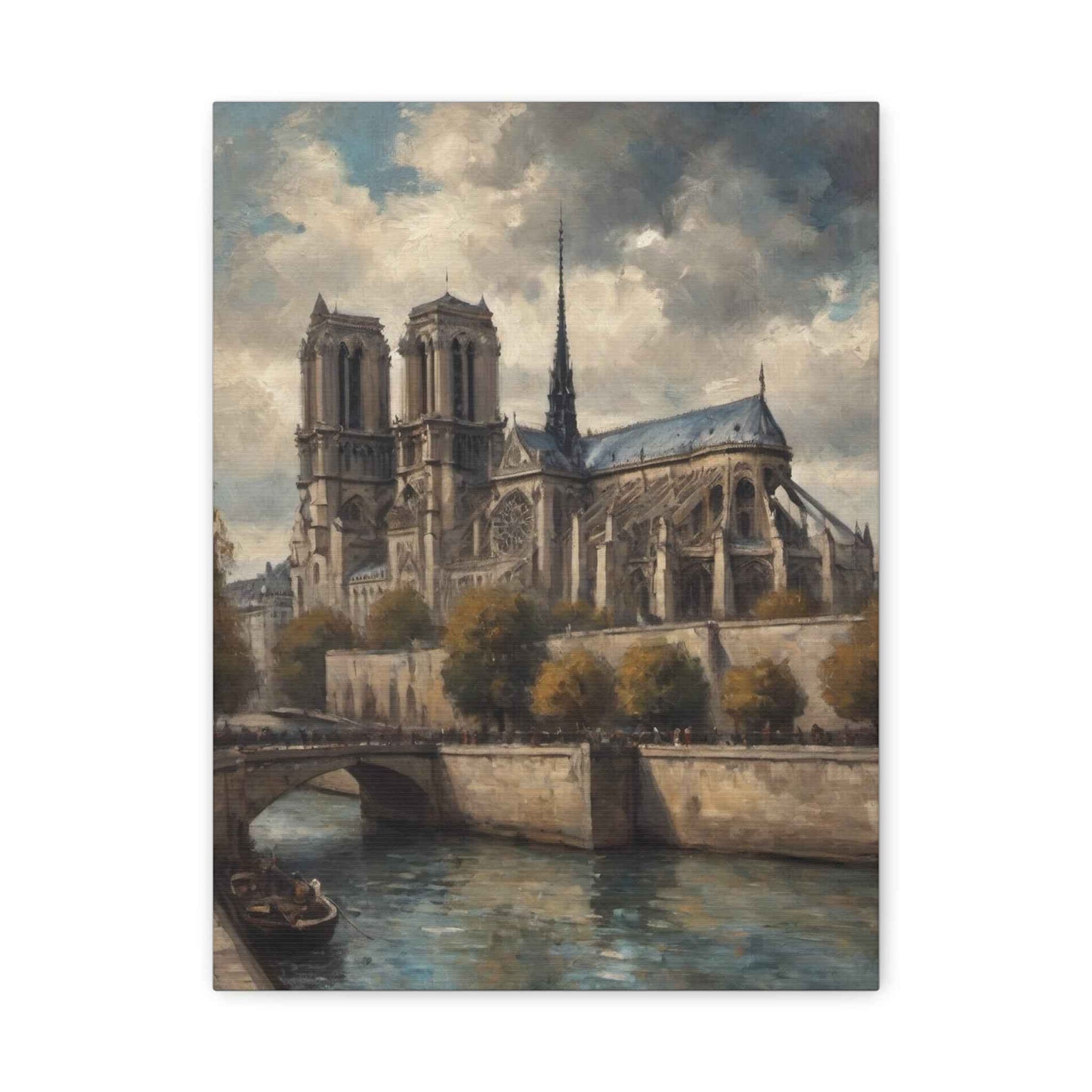 Notre Dame Riverbank Matte Canvas Wall Art — Classic Parisian Cathedral Print - AquilVision