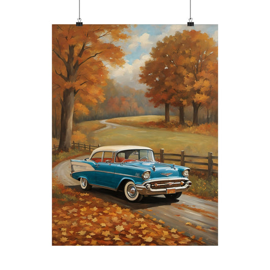 Vintage Car Autumn Poster, Fall Decor, Retro Wall Art, Home Decoration, Gift for Car Enthusiasts, Reminiscent Artwork