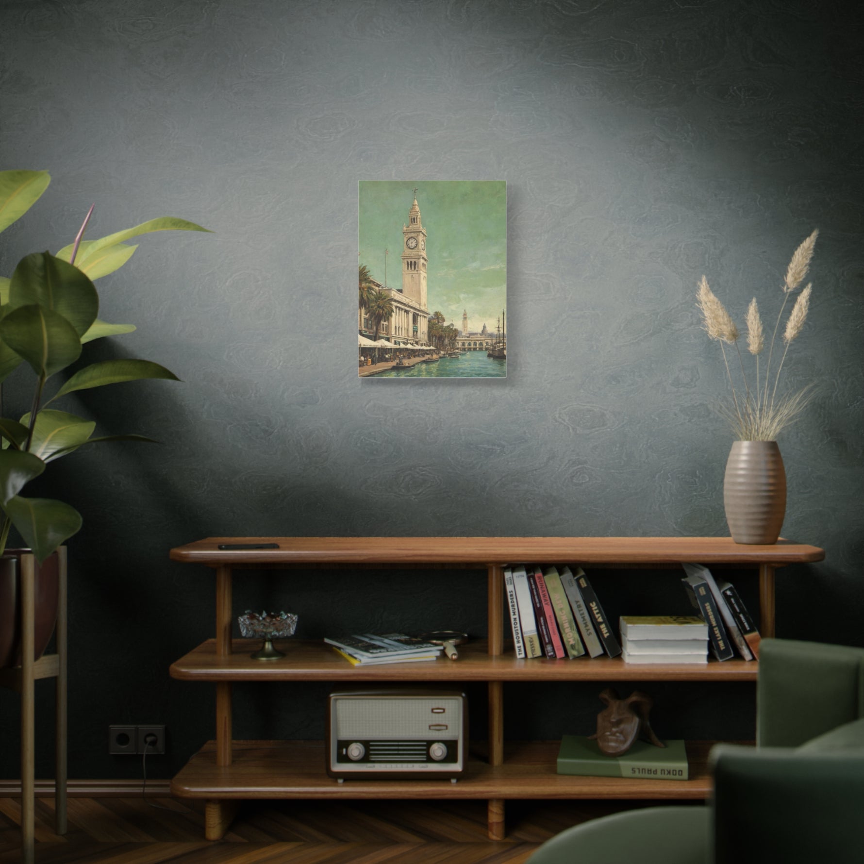 Vintage Harbor Clocktower Canvas Print — Coastal Cityscape Wall Art - AquilVision