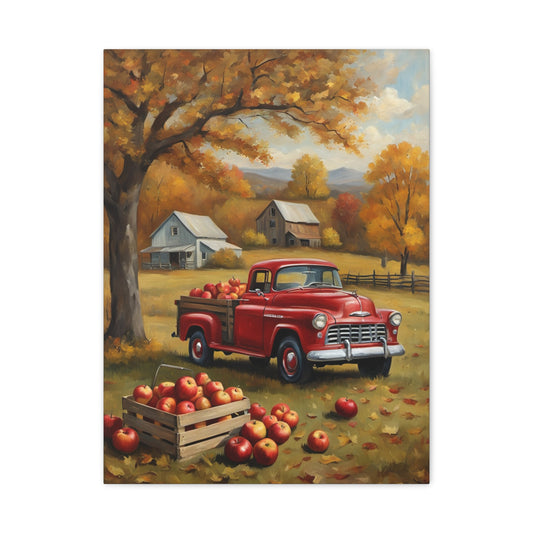 Rustic Farmhouse Art Print, Vintage Truck Canvas, Autumn Decor, Country Home Wall Art, Fall Harvest