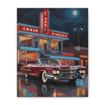 Classic Car Diner Matte Canvas Print — Retro 1950s Night Scene