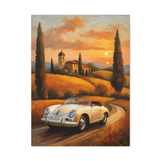 Stretched Canvas Print, Vintage Car Art, Home Decor, Wall Decor, Gift for Car Lovers, Sunset Scene, Art for Living Room