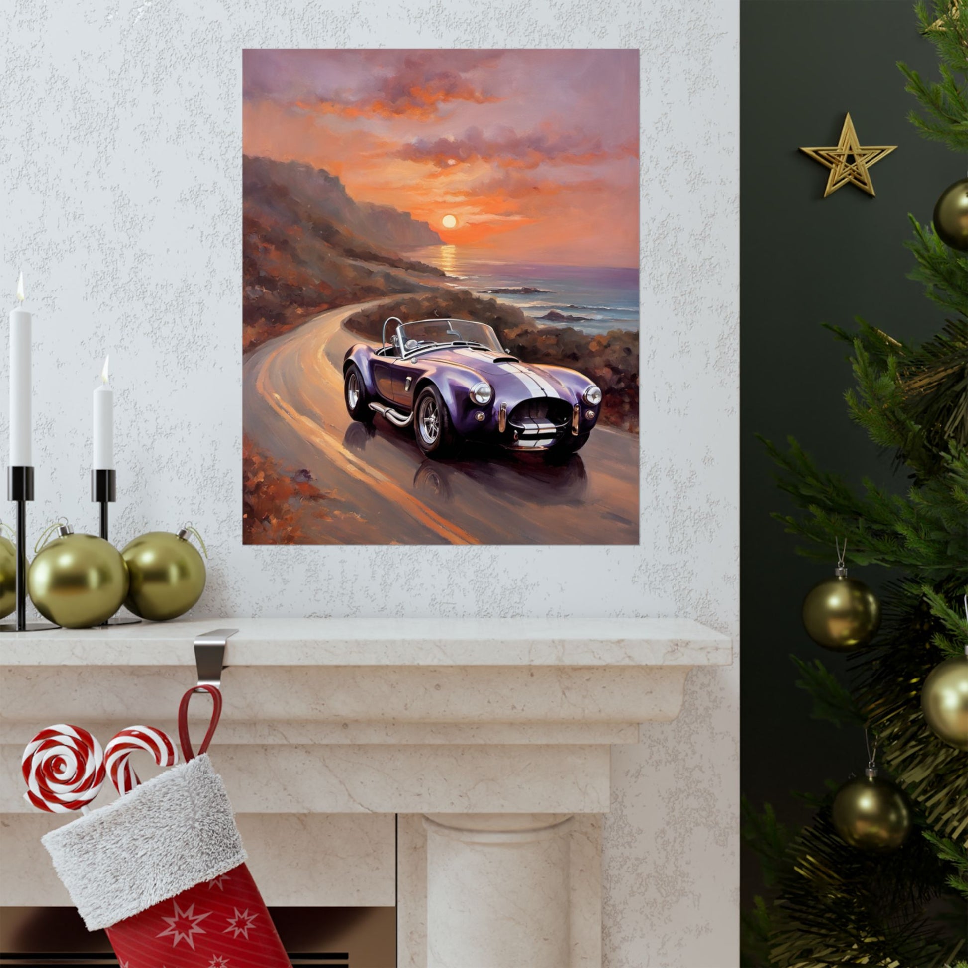 Purple Sunset Vintage Car Poster - Retro Wall Art for Car Lovers, Home Decor, Gift for Him, Car Enthusiast, Man Cave Decor Printify