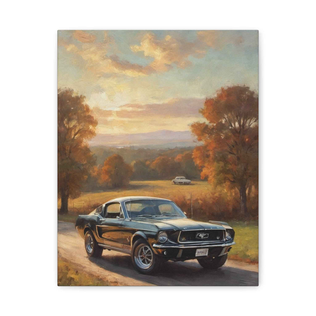 Vintage Mustang Canvas Wall Art — Classic Car Sunset Print