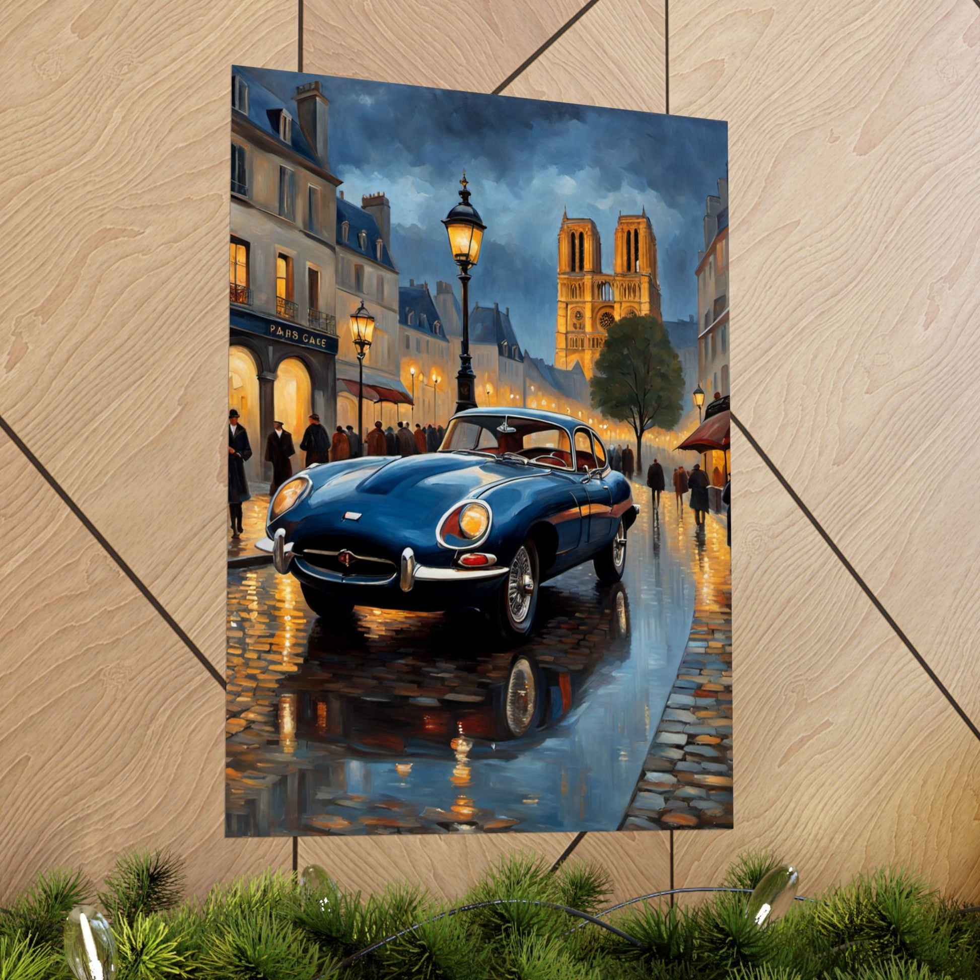 Vintage Car Poster, Paris Night Scene Art, Wall Decor, Classic Automobile Print, Gift for Car Lovers, Home Decoration - AquilVision