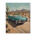 Vintage Teal Cadillac Desert Canvas Print — Retro Car Wall Art