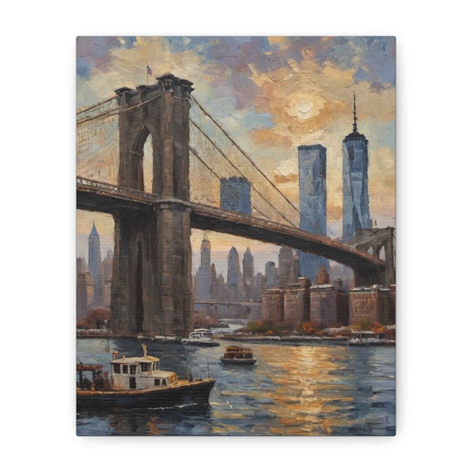 Brooklyn Bridge Sunset Canvas Art — New York City Skyline Matte Stretched Canvas