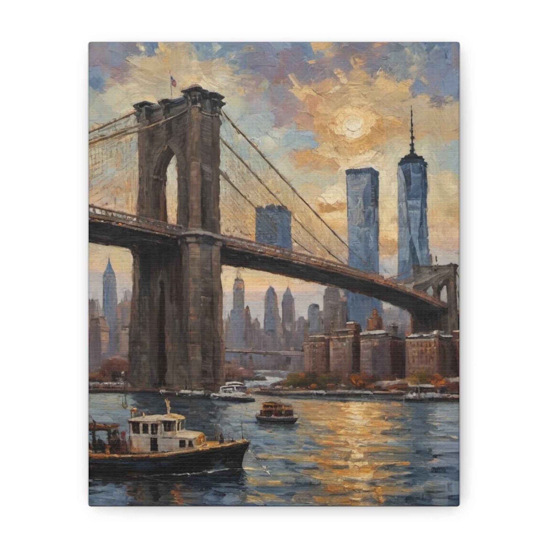 Brooklyn Bridge Sunset Canvas Art — New York City Skyline Matte Stretched Canvas