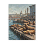 Sea Lions on Pier Matte Canvas Print — Nautical Coastal Wall Art - AquilVision