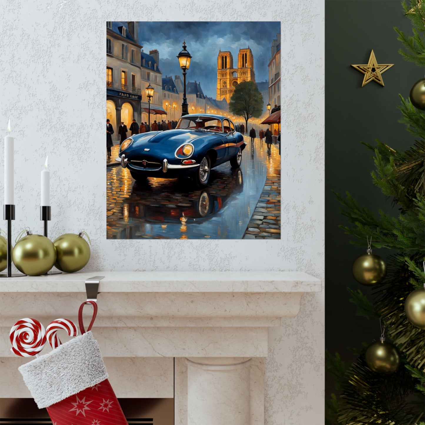 Vintage Car Poster, Paris Night Scene Art, Wall Decor, Classic Automobile Print, Gift for Car Lovers, Home Decoration - AquilVision