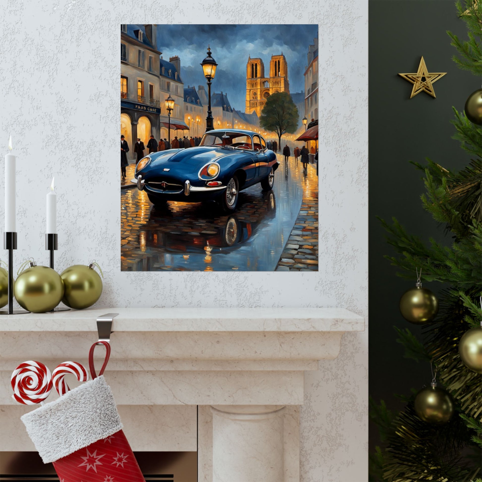 Vintage Car Poster, Paris Night Scene Art, Wall Decor, Classic Automobile Print, Gift for Car Lovers, Home Decoration - AquilVision