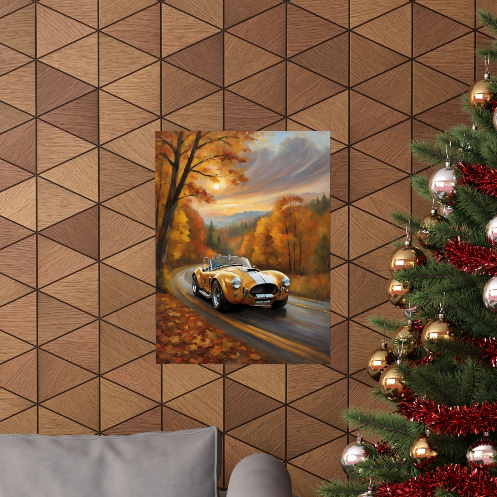 Vintage Car Art Poster, Fall Decor, Retro Wall Art, Gift for Car Lovers, Autumn Home Decor, Classic Vehicle Print Printify