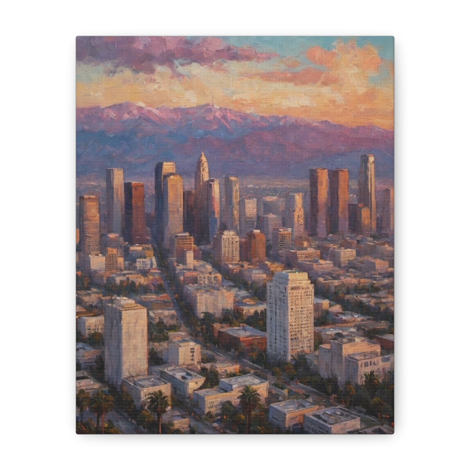 Los Angeles Skyline Matte Canvas Print — Sunset Cityscape Wall Art