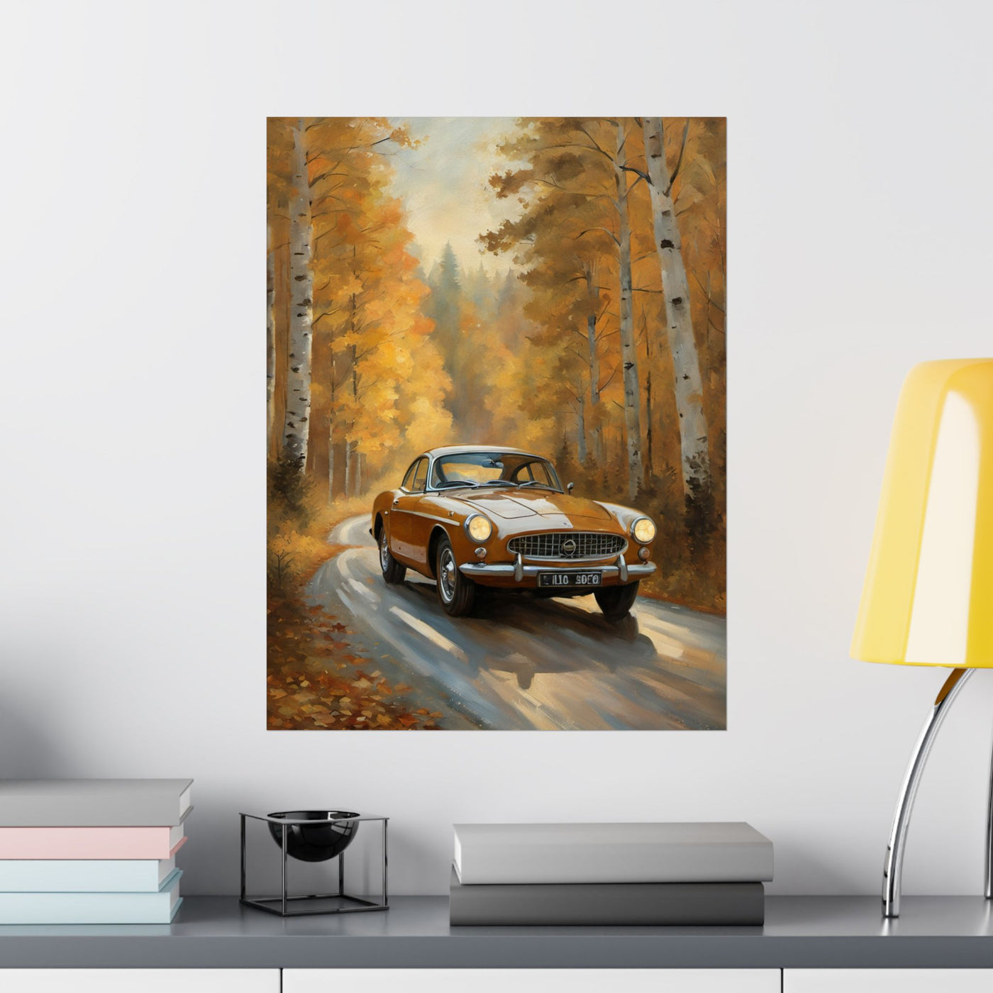 Autumn Car Art Poster | Rustic Home Decor, Vintage Wall Art, Gift for Car Lovers, Fall Aesthetic, Nature Artwork Printify