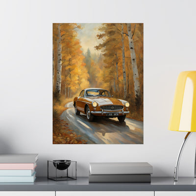 Autumn Car Art Poster | Rustic Home Decor, Vintage Wall Art, Gift for Car Lovers, Fall Aesthetic, Nature Artwork Printify