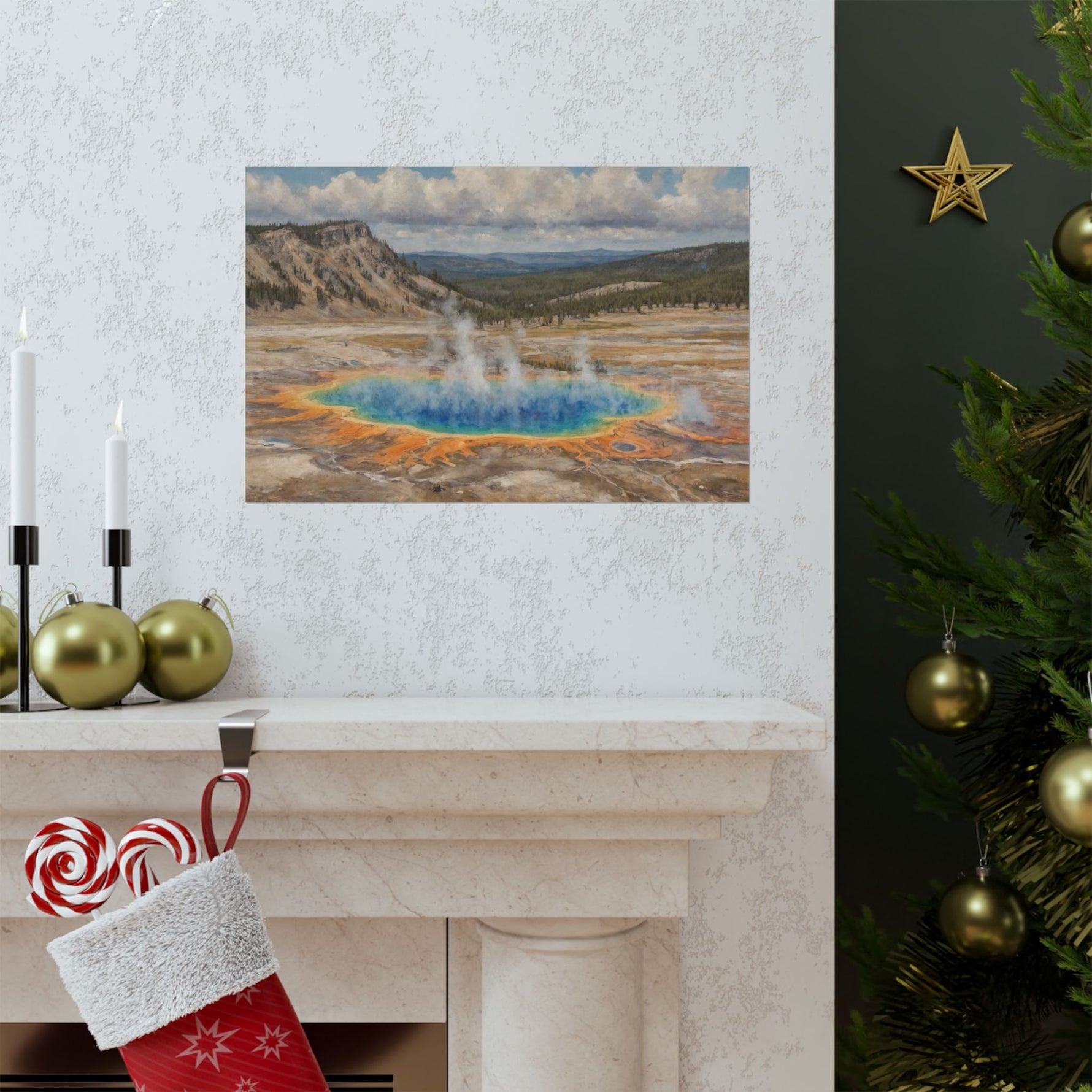 Yellowstone Grand Prismatic Spring Matte Horizontal Poster — Scenic National Park Landscape Wall Art - AquilVision