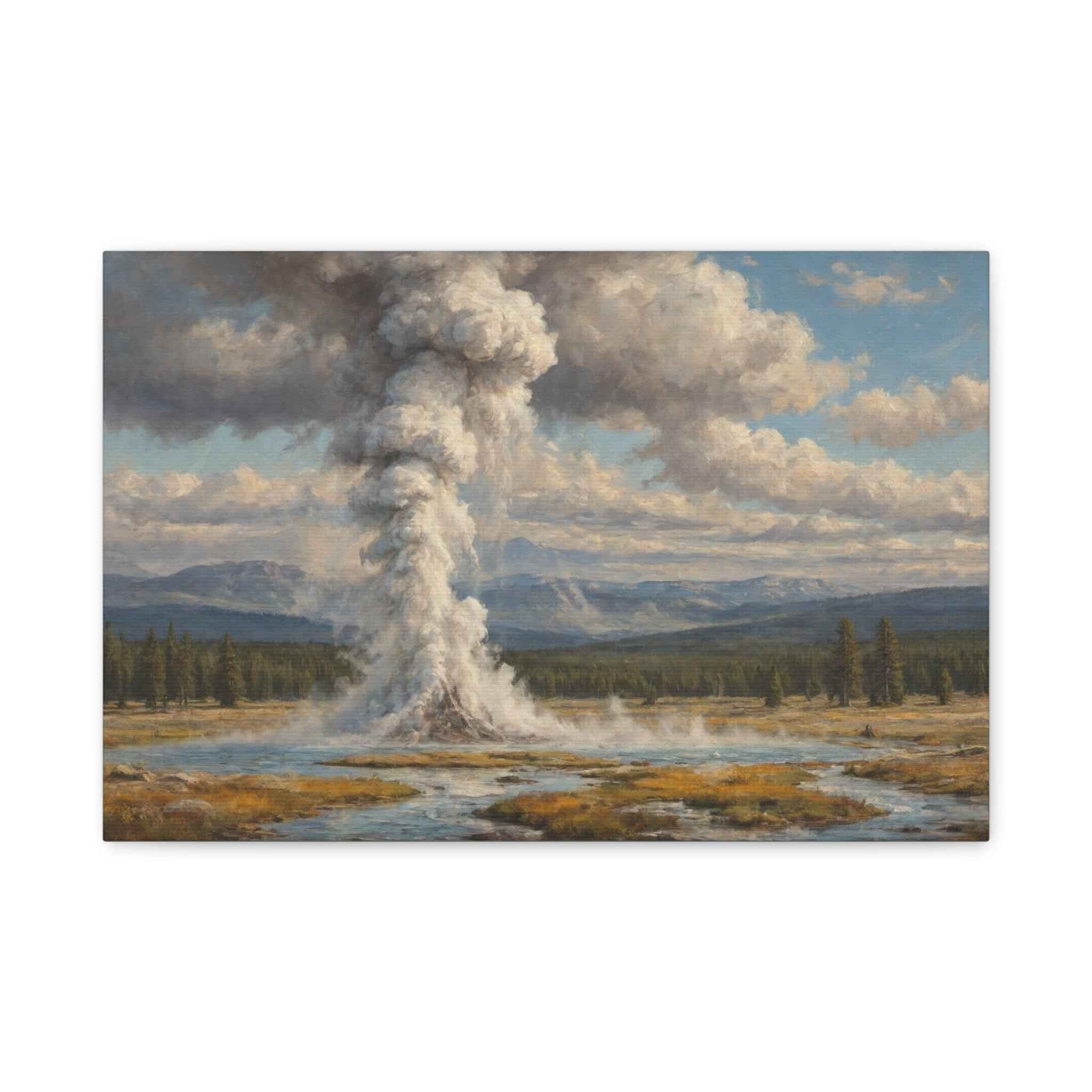 Geyser Landscape Canvas Print — Yellowstone Steam Eruption Wall Art - AquilVision