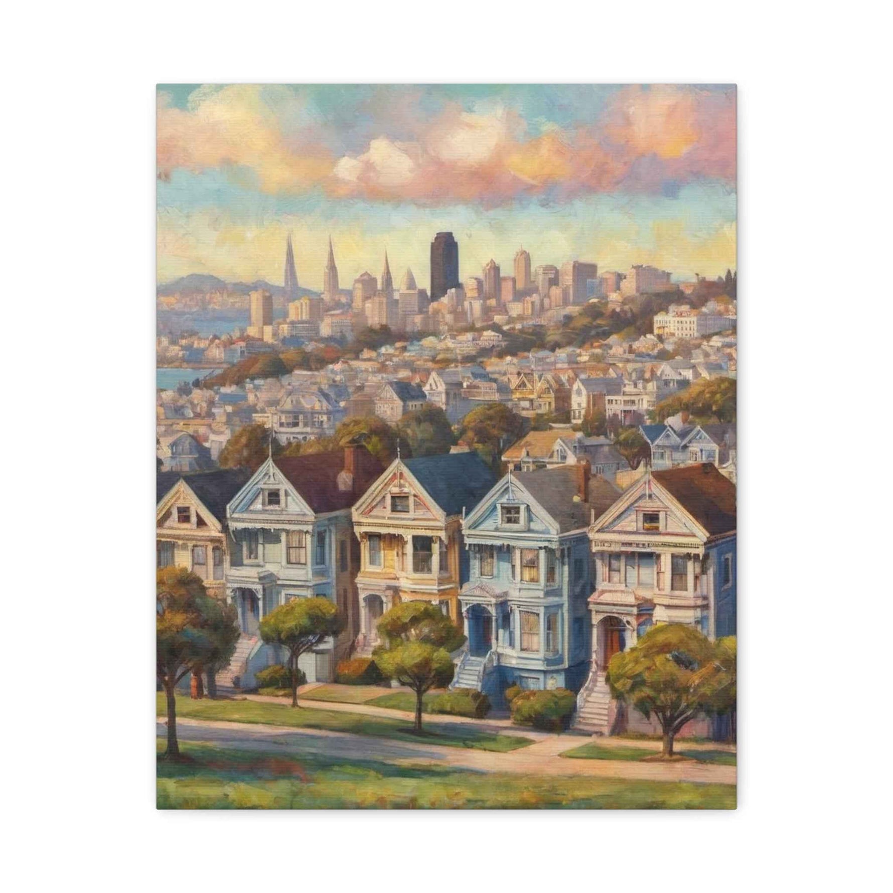 San Francisco Painted Skyline Canvas — Painted Ladies Wall Art (Matte Stretched) - AquilVision