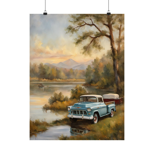 Vintage Truck Landscape Art Print, Matte Wall Decor for Home, Rustic Farmhouse Wall Art, Nature Photography, Gift Idea