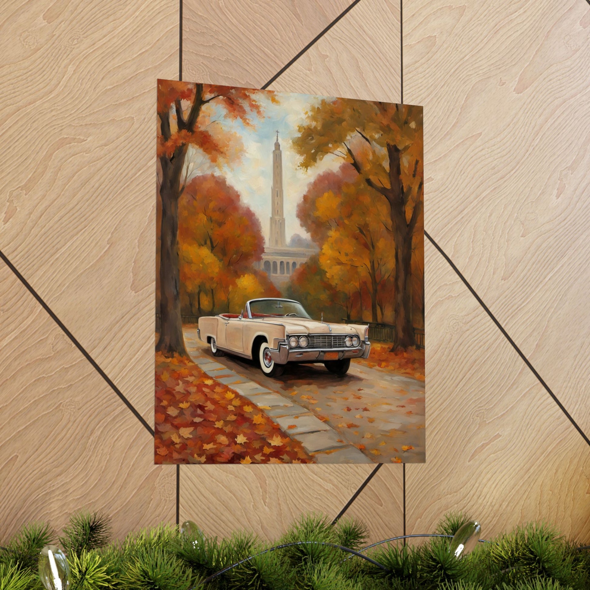Autumn Car Poster, Vintage Wall Art, Home Decor, Fall Aesthetic, Gift for Him, Art Print, Matte Vertical Decor Printify