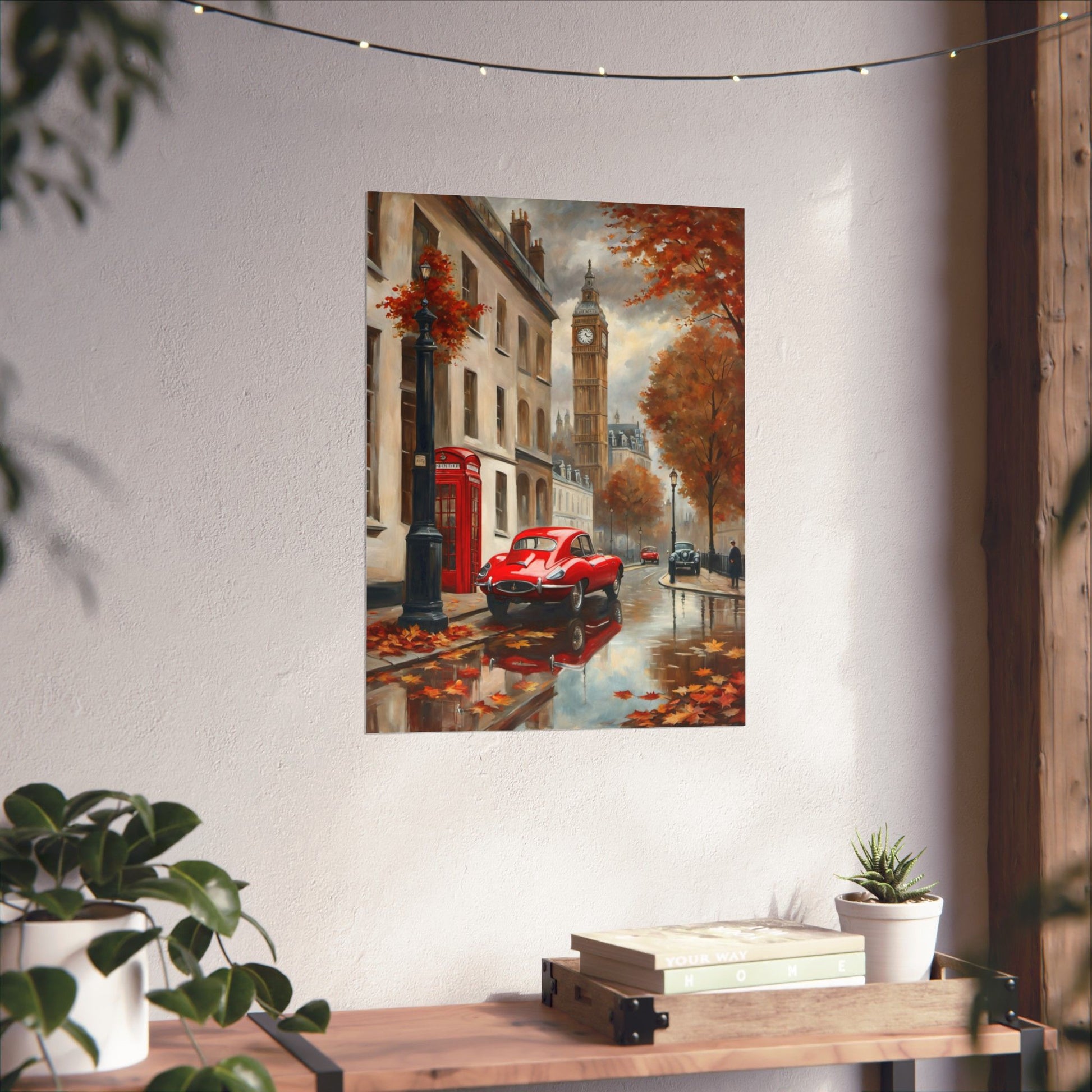 Autumn Cityscape Matte Vertical Posters, Vintage Car Art Print, Home Décor for Fall, Wall Art for Living Room, Gift for Car Enthusiasts - AquilVision