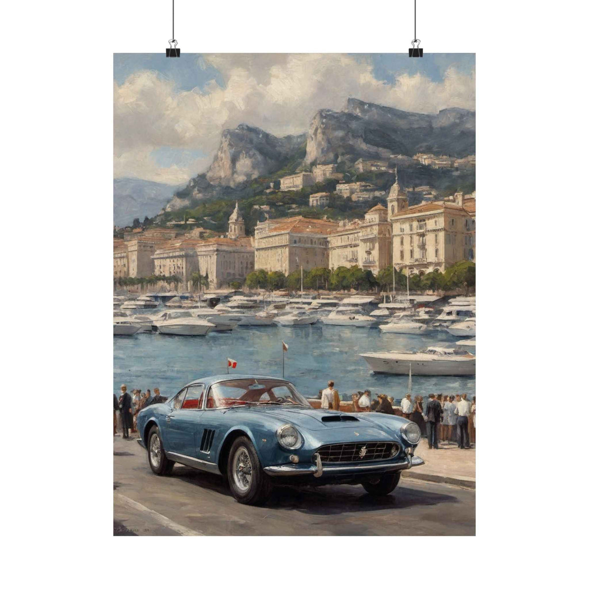 Vintage Sports Car Poster – Monaco Harbor Matte Vertical Print
