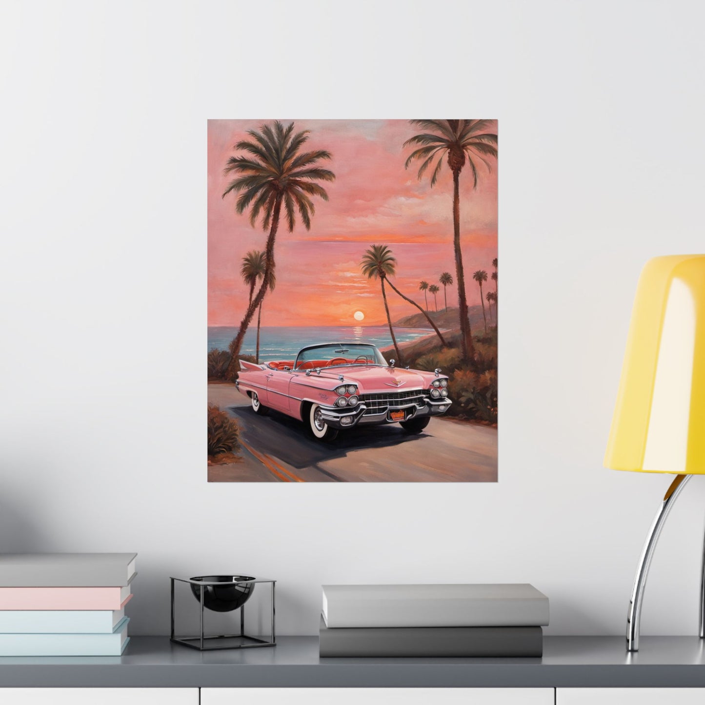 Retro Sunset Poster, Vintage Car Wall Art, 50s Decor, Tropical Vibes Home Decor, Gift for Car Lovers, Beach House Art - AquilVision