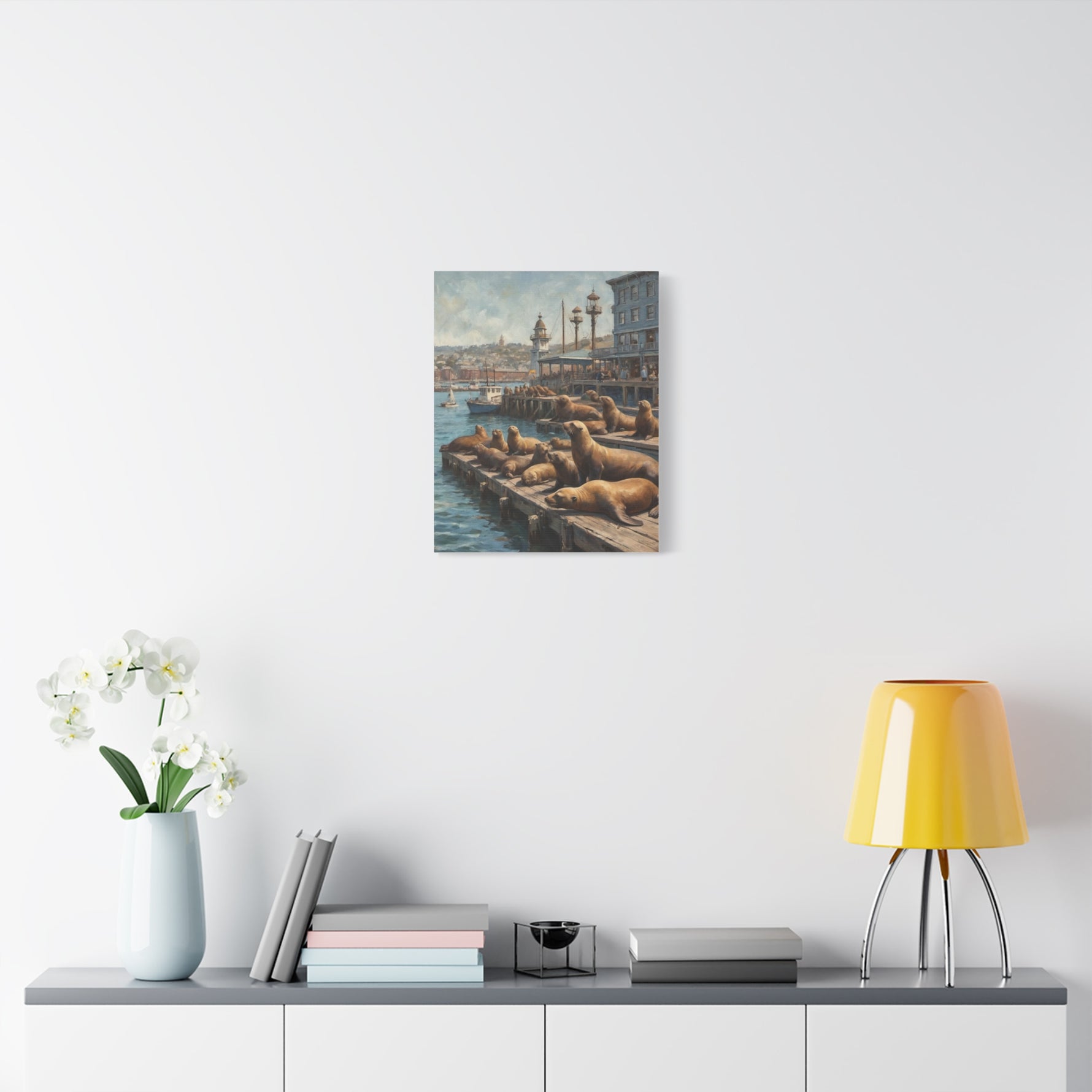 Sea Lions on Pier Matte Canvas Print — Nautical Coastal Wall Art - AquilVision