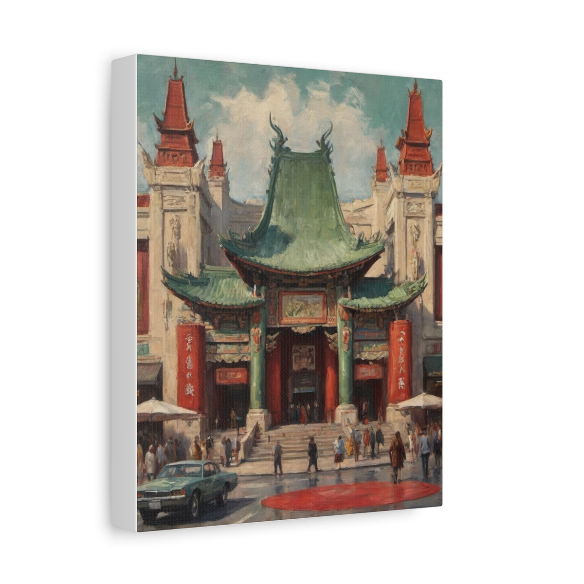 TCL Chinese Theatre Los Angeles Canvas Wall Art | Historic Hollywood Boulevard Canvas Print | Impressionist Vintage Cinema Art for Living Room & Home Theater