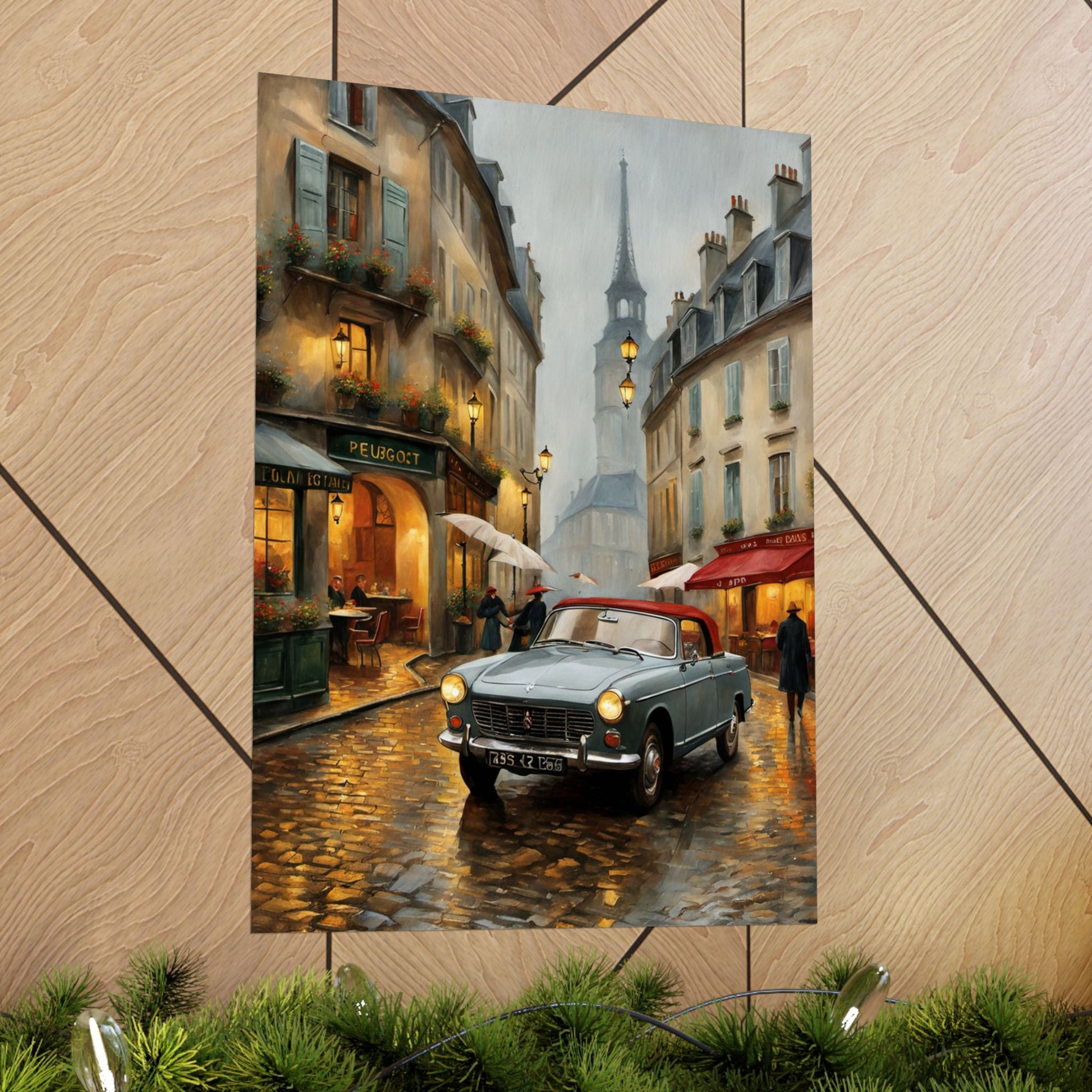Charming Matte Poster, Travel Gift Vintage Car Art, Vintage Car Decor, Parisian Street Scene, Home Wall Art, Gift for Travelers Printify