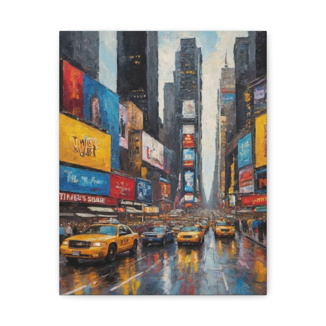 NYC Rainy Night Canvas Print — Times Square Taxi Cityscape