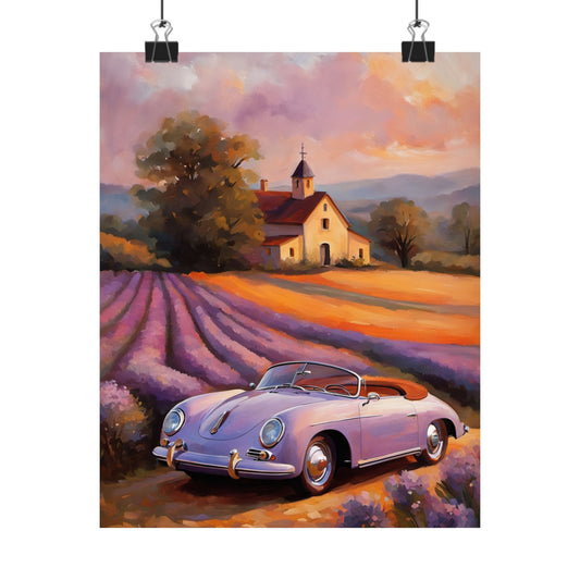 Lavender Field Car Poster, Vintage Car Art Print, Wall Decor for Car Lovers, Home Art, Gift for Him