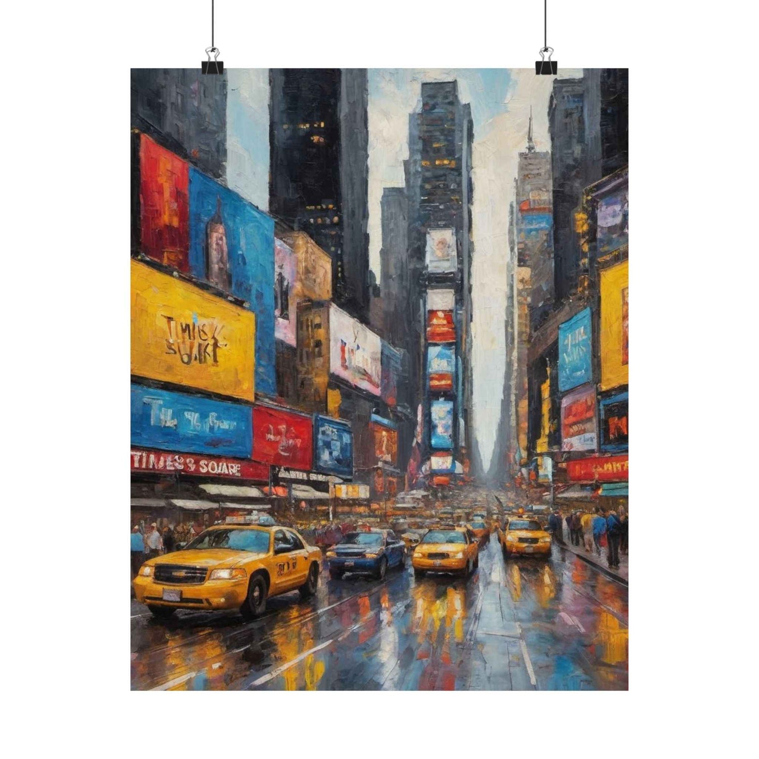 Times Square Rainy Night Matte Poster — Vertical Cityscape Wall Art