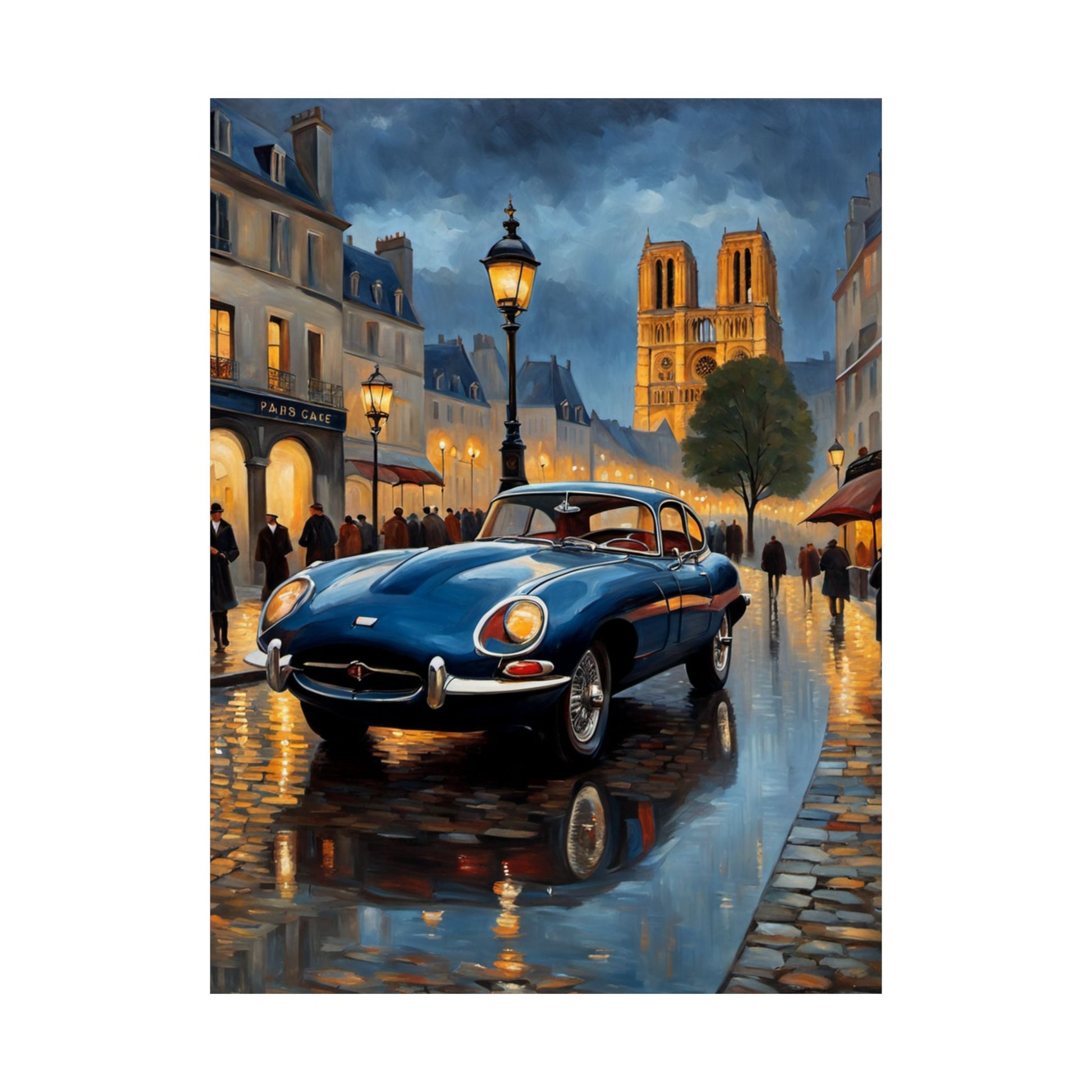 Vintage Car Poster, Paris Night Scene Art, Wall Decor, Classic Automobile Print, Gift for Car Lovers, Home Decoration - AquilVision