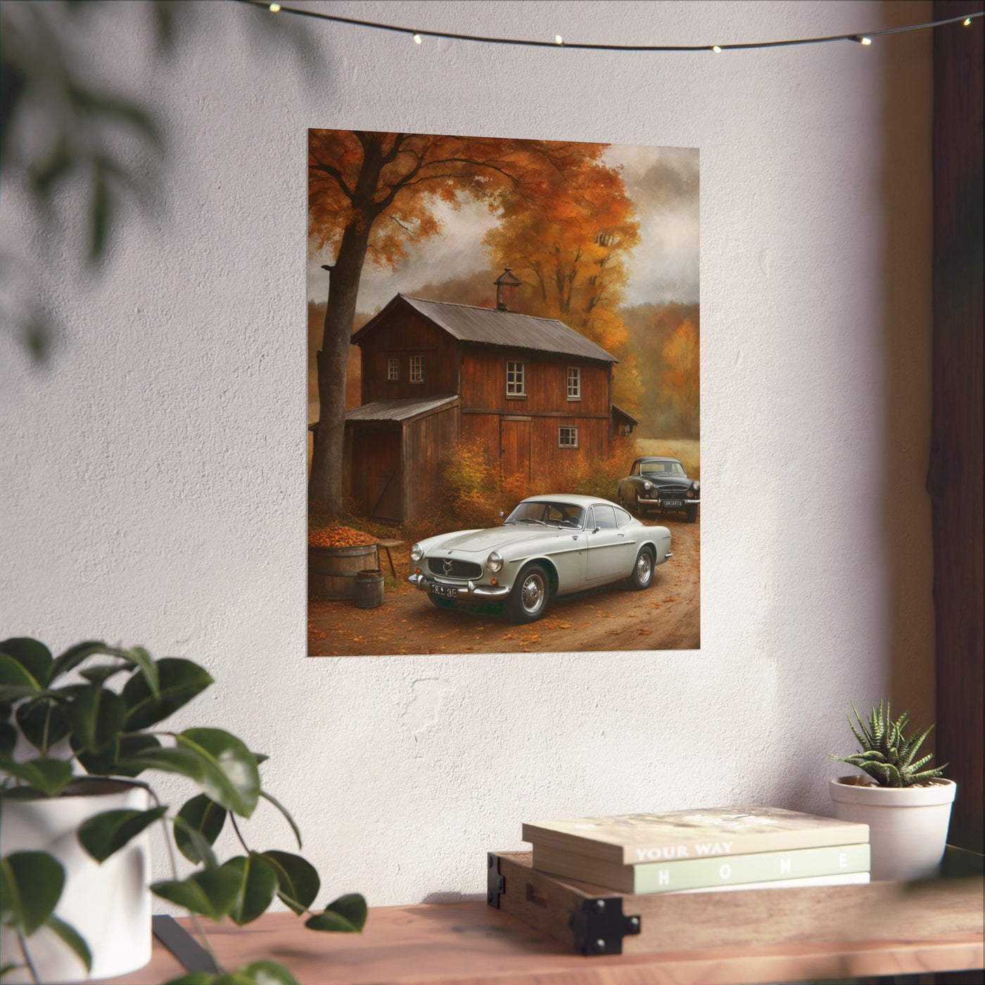 Vintage Autumn Car Art Poster, Rustic Home Decor, Classic Car Wall Art, Autumn Decor, Gift for Car Lovers, Photography Print Printify