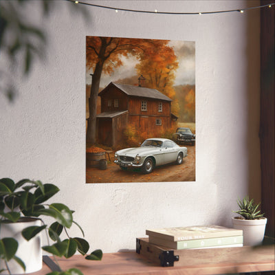 Vintage Autumn Car Art Poster, Rustic Home Decor, Classic Car Wall Art, Autumn Decor, Gift for Car Lovers, Photography Print Printify