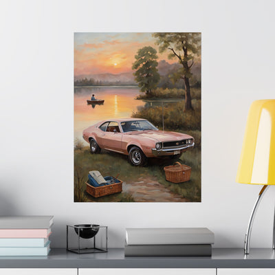 Vintage Car Sunset Matte Vertical Poster | AJ68 Collection Printify