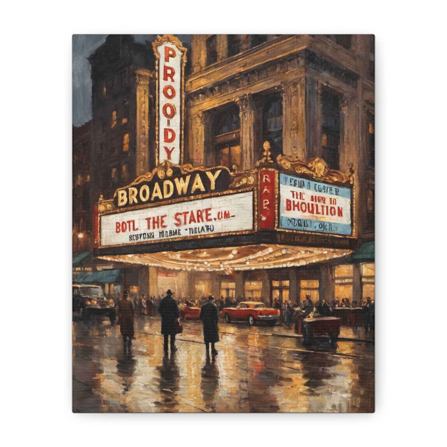 Broadway Theater Night Matte Canvas Wall Art – Vintage Cityscape Stretched Print
